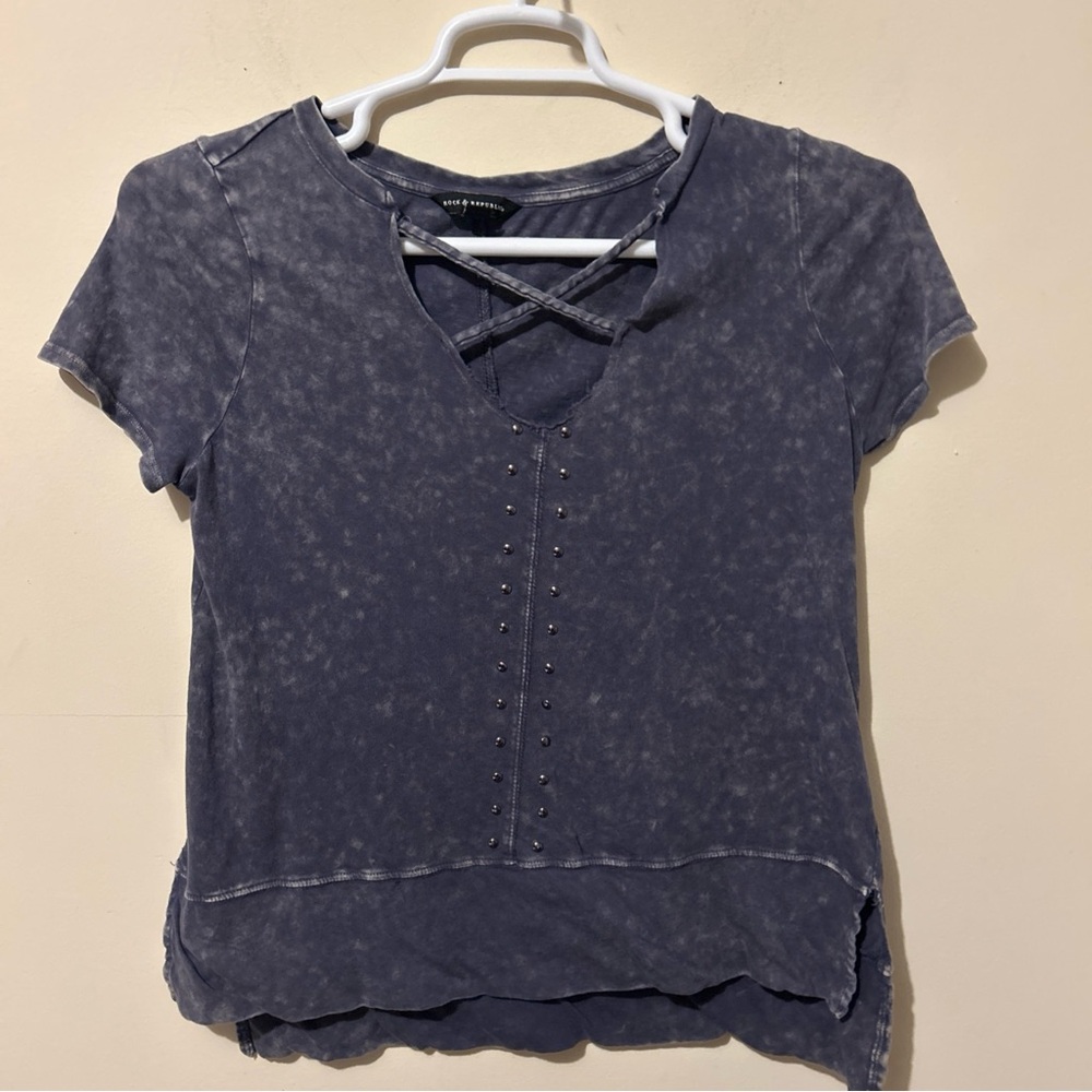 Rock & Republic Grunge Shirt Top Women's Small Gray Studded Distressed Goth Punk